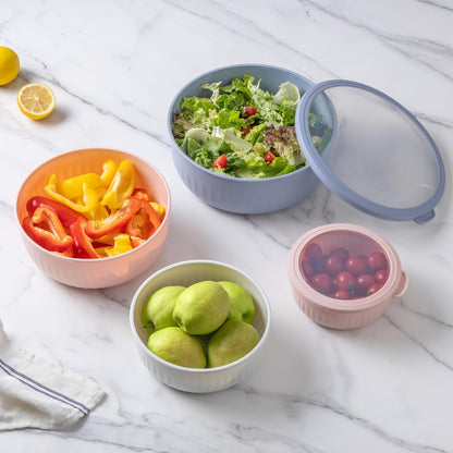 COOK WITH COLOR Prep Bowls with Lids- Wide and Deep Nesting Plastic Small Mixing Bowl Set with Lids, 8 Piece Set - Wide Bowls, Blue