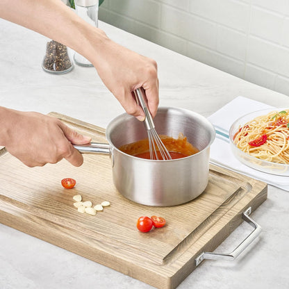Restaurantware 10.5 in Stainless Steel Ball Whisk - German Standard Egg Beater with Ergonomic Handle, Dishwasher Safe - Manual Mixer Cooking Whisk for Baking, Stirring, Sauces, Beating