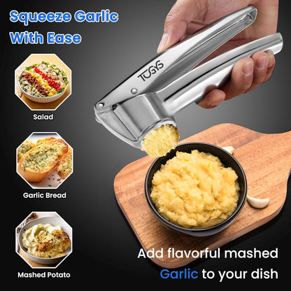 3-in-1 Premium Kitchen Tool Set - Heavy Duty Stainless Steel Garlic Press, Herb Scissors & Meat Tenderizer - Rust-Proof, Dishwasher Safe Cooking Gadgets - Ideal Gift for Home Chefs