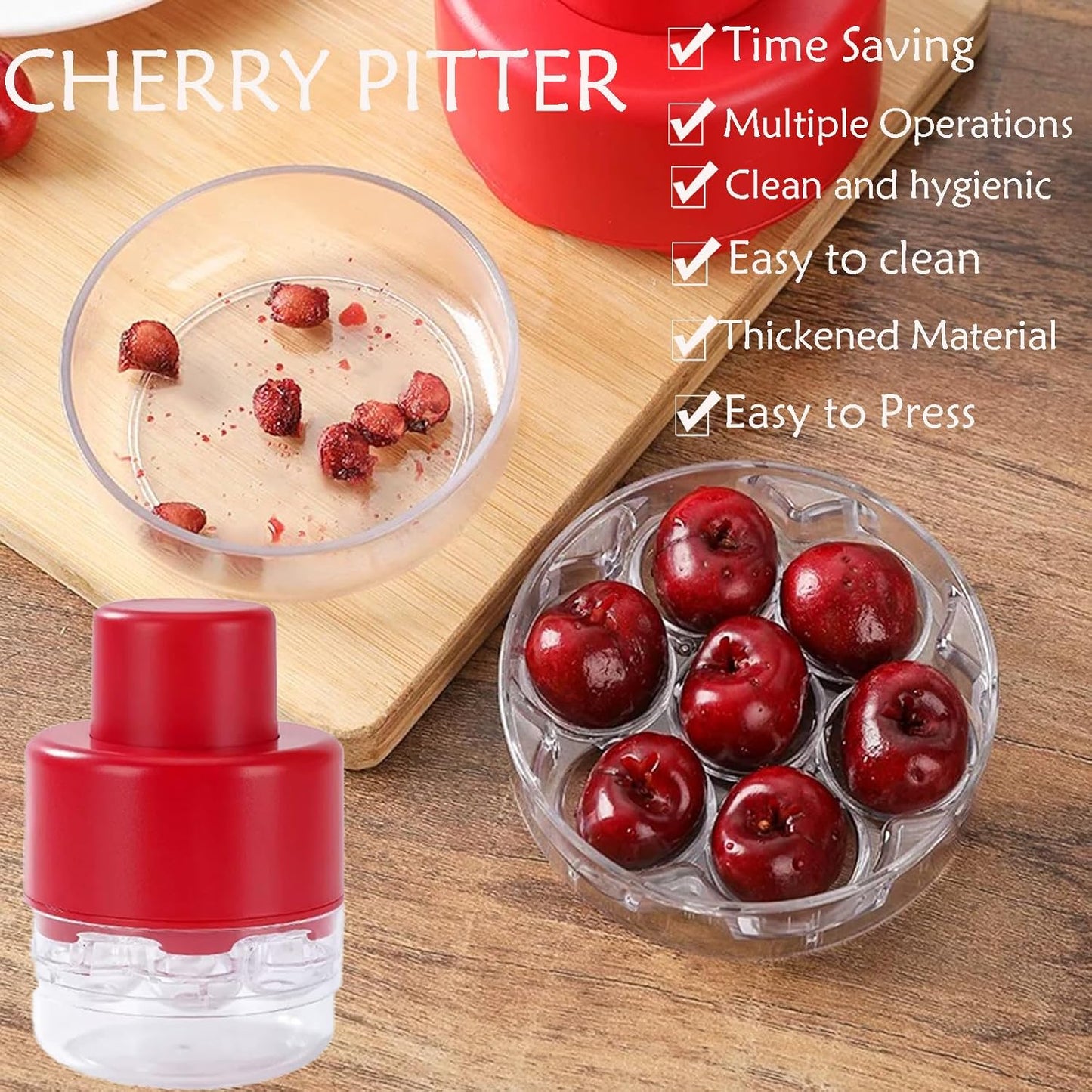 Cherry Pitter Tool,7-Hole Adjustable Fruit Seed Remover with Push-Down Design, Portable for Kitchen, Bakery & Fruit (White)