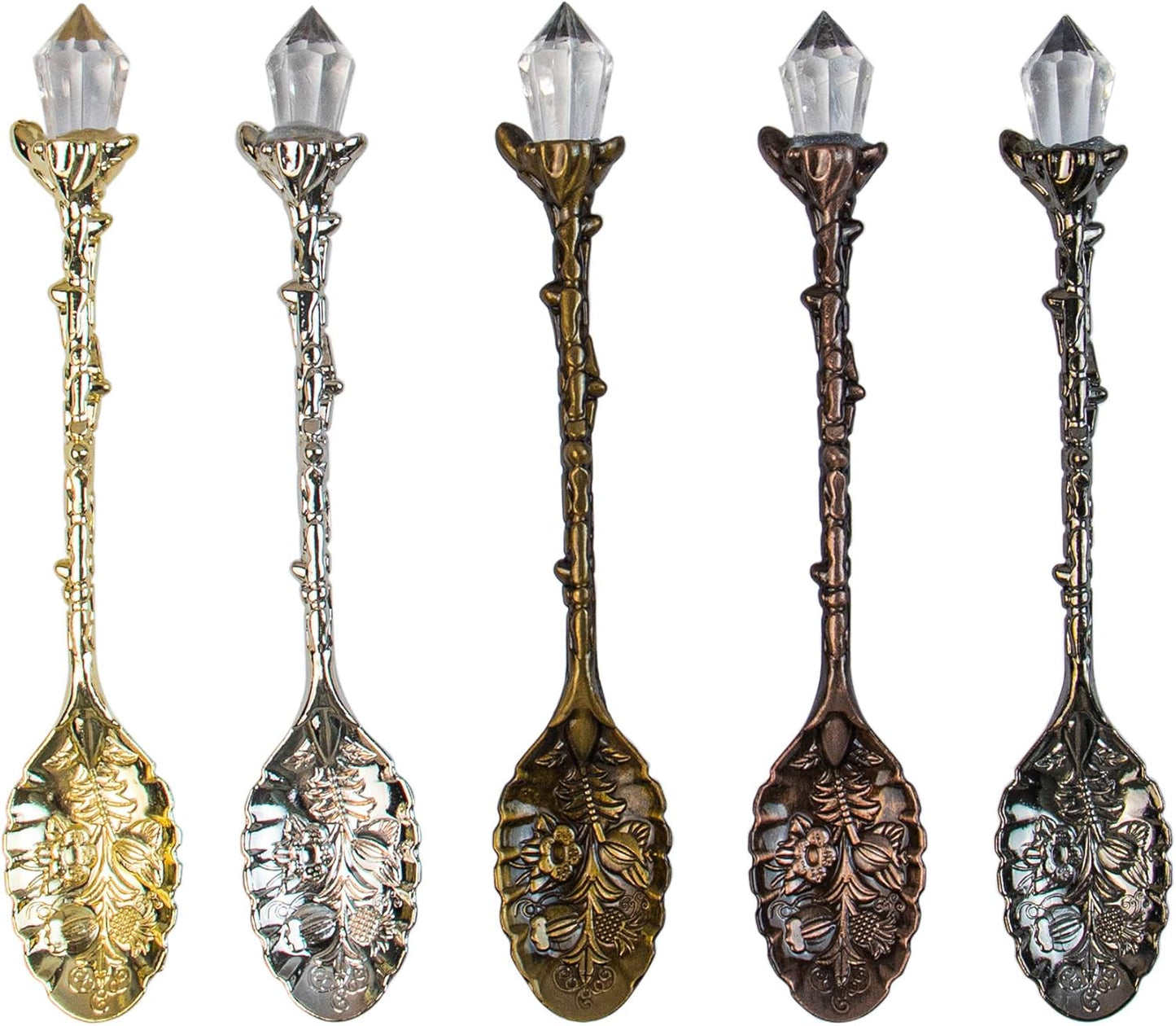 AUEAR, Retro Crystal Antique Alloy Spoon Coffee Tea Dessert Mini Ice Cream Decorative Spoons Set for Home Office (10 Pack)