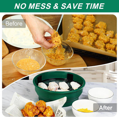 FJNATINH Collapsible Batter Bowl - Mess Free Better Breader Shaker Bowl with Lid Breading Shaker Container - Great for Fried Fish, Fried Chicken, Onion Rings, Wings & More,No Leak,Easy to Store
