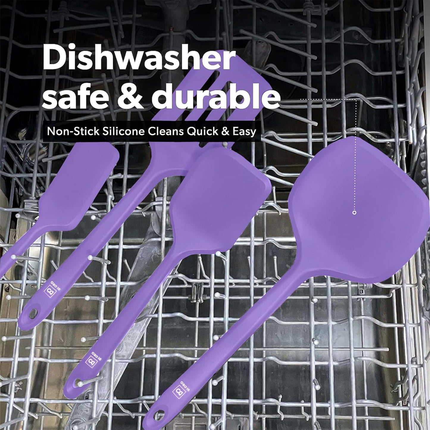 New DI ORO Seamless Series Moda 4-Piece Silicone Turner Spatula Set - 600°F Heat-Resistant Flexible Kitchen Spatulas for Nonstick Cookware - Flippers for Eggs & Pancakes - Utensils for Cooking (Stone)