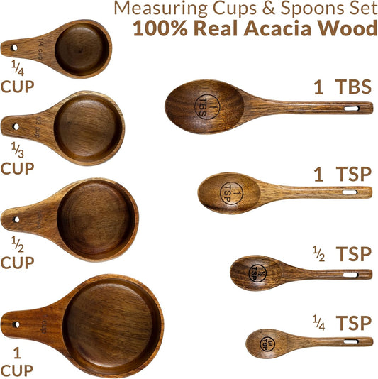 Covie Wooden Measuring Cups and Spoons Set - Cute Measuring Cups, Wood Kitchen Accessories