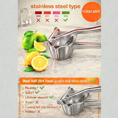 Stainless Steel Lemon Squeezer, Manual Citrus Juicer Press, Heavy Duty Hand Juicer for Lemon Orange Lime Grapefruit, Ergonomic Grip Juice Extractor, Rust Resistant, Easy to Clean Kitchen Tool