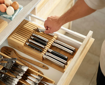 Joseph Joseph DrawerStore Compact Utensil Organizer For Kitchen Drawer Silverware, Flatware Tray, Small, Bamboo