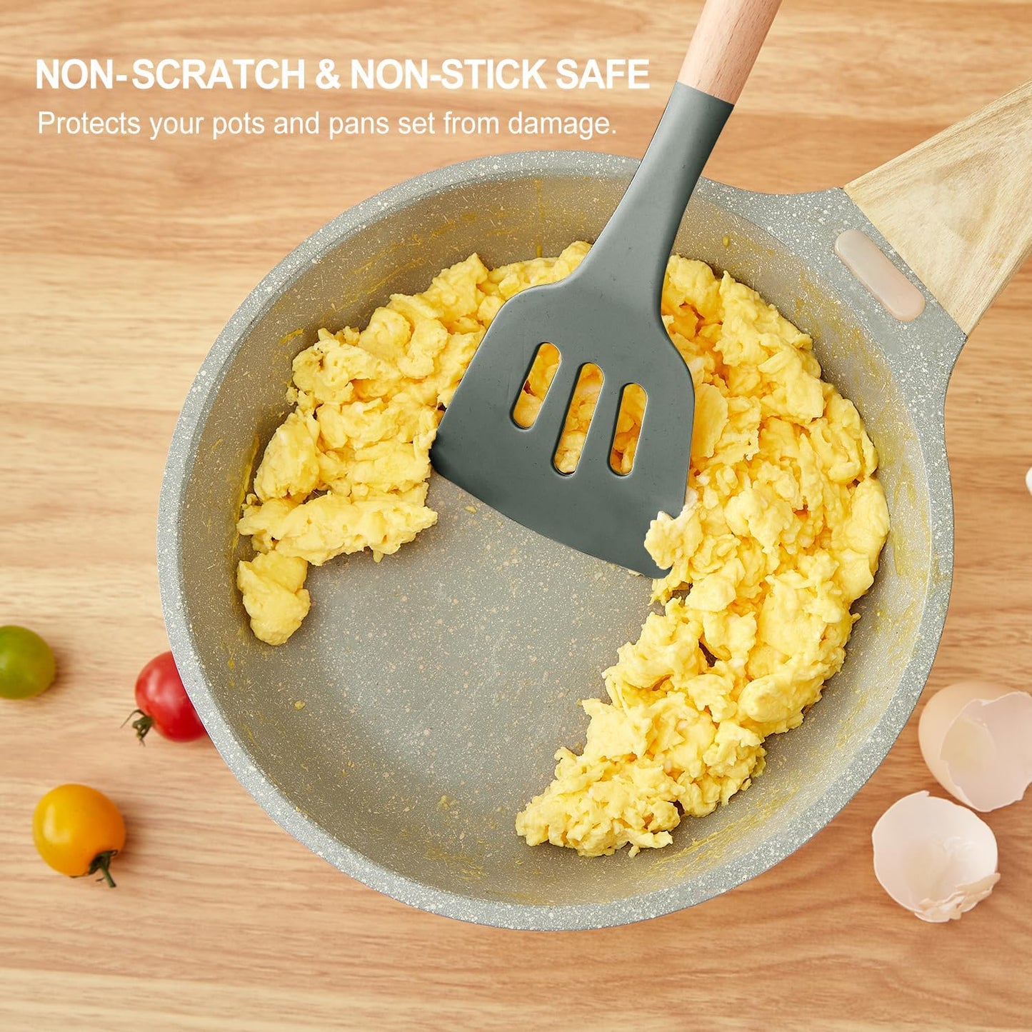 Kitchen Utensils Set - 34 PCS Non-Stick Silicone Cooking Utensils Set Spatula Set with Holder, Wooden Handle Spoon,Brush,Whisk Kitchen Gadgets Tools Set for Nonstick Cookware (Cream White-34P)