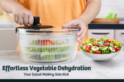 Salad Spinner – Large Clear Bowl with Drain and Colander – Multi-use Vegetable Dryer, Lettuce Spinner, Fruit Washer, Salad Mixer, Pasta & Fries Spinner - 4.2 Qt