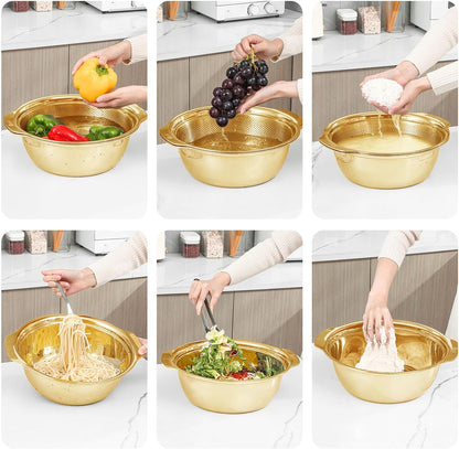 Paoli 304 Stainless Steel Fine Mesh Colander Set, 1.5QT Large Capacity Strainer with Mixing Bowl — Rinse Fruits, Veggies, Rice & Drain Pasta, Dishwasher Safe (2-Piece)