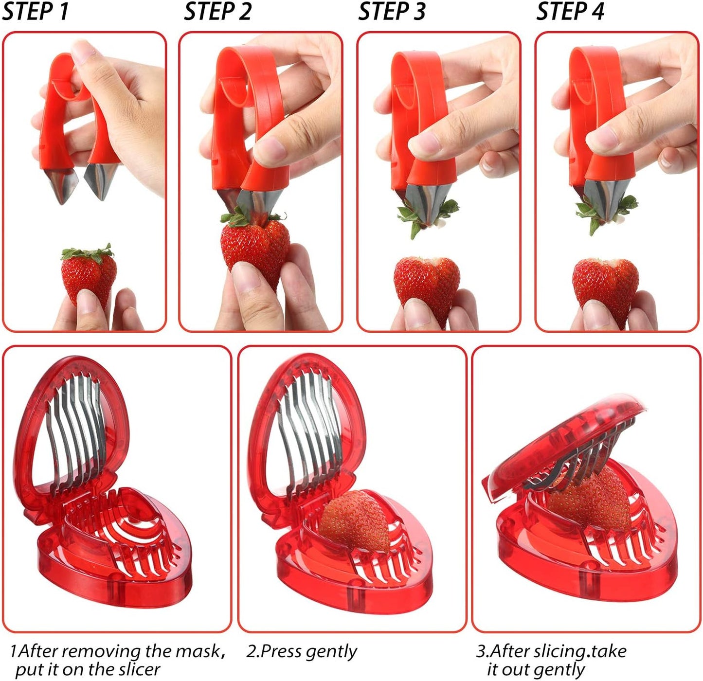Patelai 2 Pieces Strawberry Slicer Cutter Set, Strawberry Huller Stem Remover Fruit Leaves Huller Peeling Tool Kitchen Accessories Corer for Tomato Pineapple