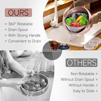 4-1 Colander with Bowl Set - Pasta Strainer - Colander for Kitchen - Strainers and Colanders Rice Strainer Fruit Cleaner Veggie Wash Sink Strainer Kitchen Essentials - Black