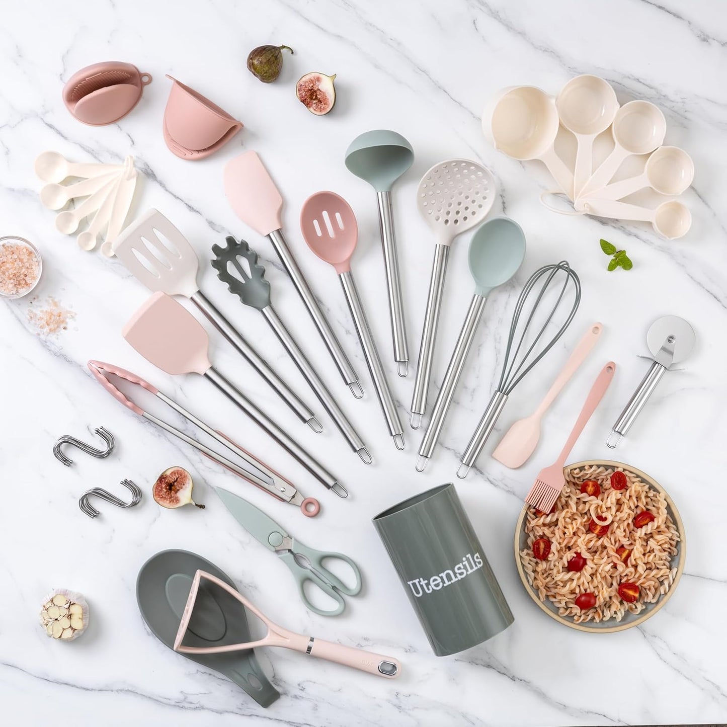 COOK WITH COLOR Silicone Cooking Utensils, Kitchen Utensil Set, Easy to Clean Silicone Kitchen Utensils, Cooking Utensils for Nonstick Cookware, Kitchen Gadgets Set, 10 Pieces, Green