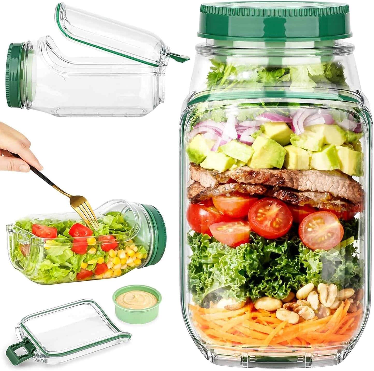 KUNAL Salad Pod,Portable Salad Jar with Side Opening,Reusable Sa lad Container with Lid for Office, Gym, Picnic & Travel