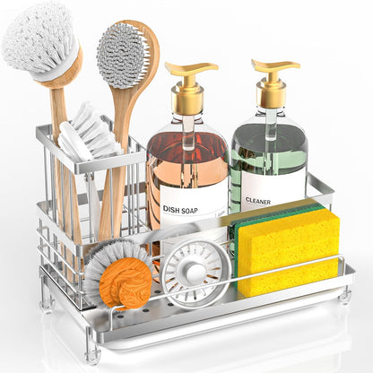 Sponge Holder for Kitchen Sink, Smiley Face Sink Caddy with Removable Brush Holder,Self-Draining Sponge Caddy for Sponge,Soap,Dish Brush,Scrubber,Kitchen Essentials and Gadgets