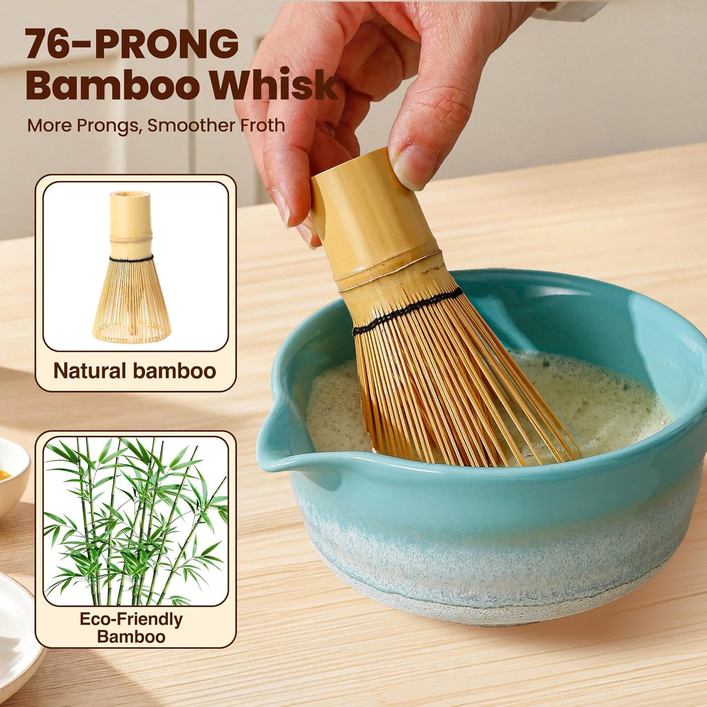 Matcha Whisk Set, Ceramic Matcha Kit Desert Style, Matcha Whisk and Bowl, Bamboo Scoop and Rest, Sifter and Tea Towel, 7 Pcs Gifts for Matcha Lover - Matte Black