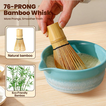 Matcha Whisk Set, Ceramic Matcha Kit Desert Style, Matcha Whisk and Bowl, Bamboo Scoop and Rest, Sifter and Tea Towel, 7 Pcs Gifts for Matcha Lover - Matte Black