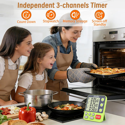 Digital Dual Triple Kitchen Timer, 3 Channels Magnetic Countdown Stopwatch Timer for Cooking, Loud Alarm Large Display Multi Food Memory Timer for Seniors & Teachers Battery Included (Blue)
