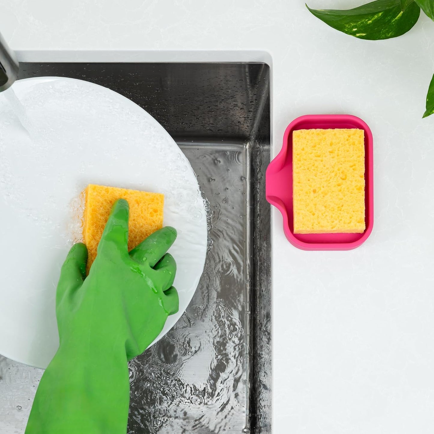 Zulay Kitchen (9x3.5in Sponge Holder for Kitchen Sink - Flexible Heavy-duty Multipurpose Sink Caddy - Counter Organizer for Kitchen, Bathroom, Makeup, Trinkets & More! (Grey)