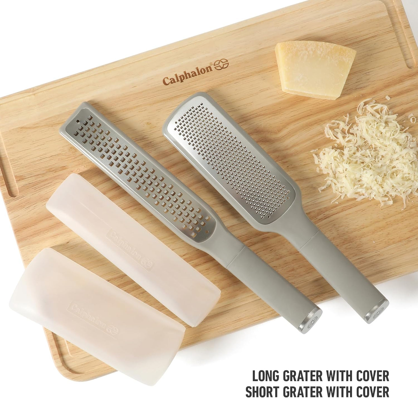 Calphalon Edge Stainless Steel Handheld Grater Lemon Zester W/Cover & Rubber Handle - Navy Blue