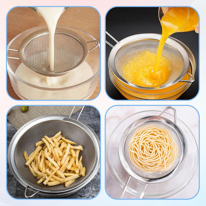 4 Pcs Stainless Steel Fine Mesh Strainer 4 Sizes Small Sieves with Handles Versatile Kitchen Strainer for Steeping Loose Leaf Tea Straining Cocktail Juice and Sifting Flour Sugar
