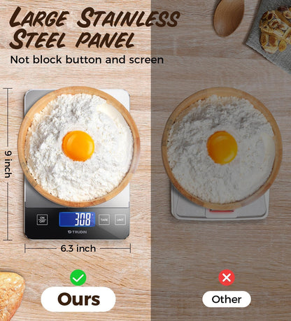 33lb Food Scale, NASA-Grade Digital Kitchen Scale, Precisely Measures Grams and Ounces for Baking and Cooking, Waterproof Tempered Glass & Stainless Steel Platform