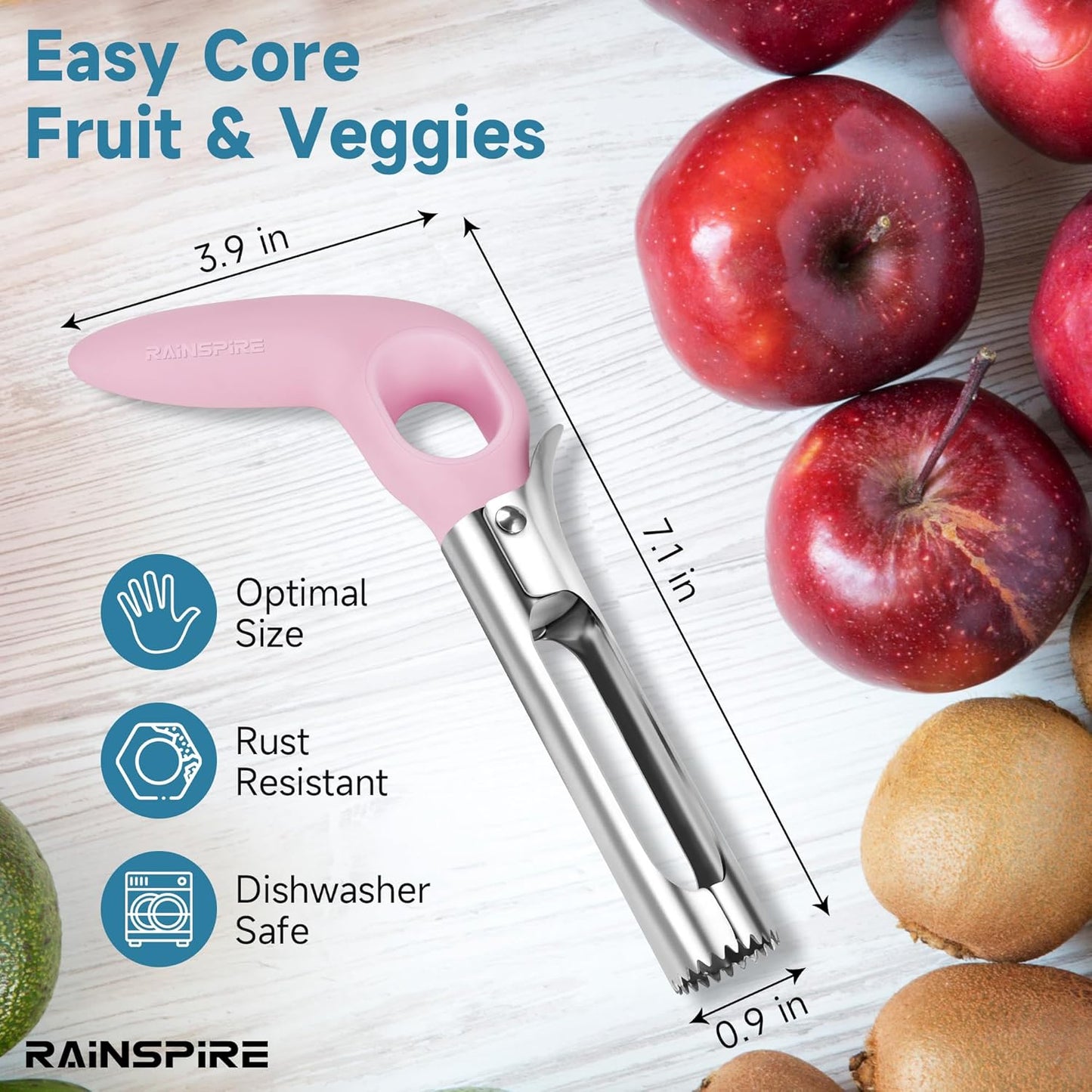 Rainspire Apple Corer Tool Kitchen Apple Core Remover Stainless Steel Comfortable Nonslip Handle, Dishwasher Safe, Red