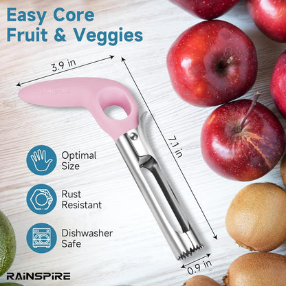 Rainspire Apple Corer Tool Kitchen Apple Core Remover Stainless Steel Comfortable Nonslip Handle, Dishwasher Safe, Red