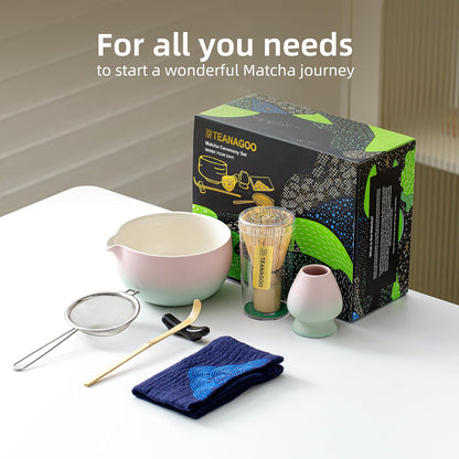 TEANAGOO Matcha Whisk Set,7 Pcs Matcha Start Set Lt.Grey,Matcha Kit for Ceremony,Matcha Tea Set with Whisk and Bowl with All Accessories,Gift for Friend/Family