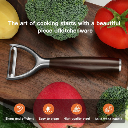 Serrated Blade Premium I Type 304 Stainless Steel Multifunctional Kitchen Peeler Real Wood Handle Ultra Sharp Blade Vegetable Potato Apple（Agarwood）