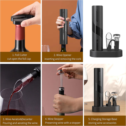 PEIPU Electric Wine Bottle Opener, Easy to Use, Perfect for Home, Restaurants & Travel, Wine Lovers & Host (Black)