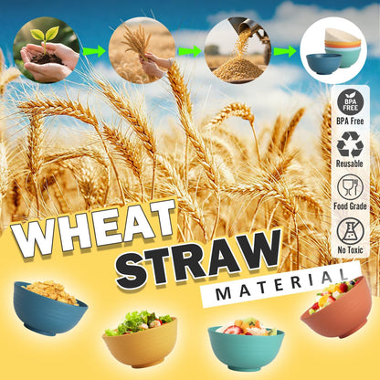 Wheat Straw Bowls Set with Lids, Unbreakable 40 OZ Cereal Bowls Set of 4, Salad Container for Lunch, Microwave & Dishwasher Safe Bowl Set for Kitchen, Picnic, RV, Camping, Multi