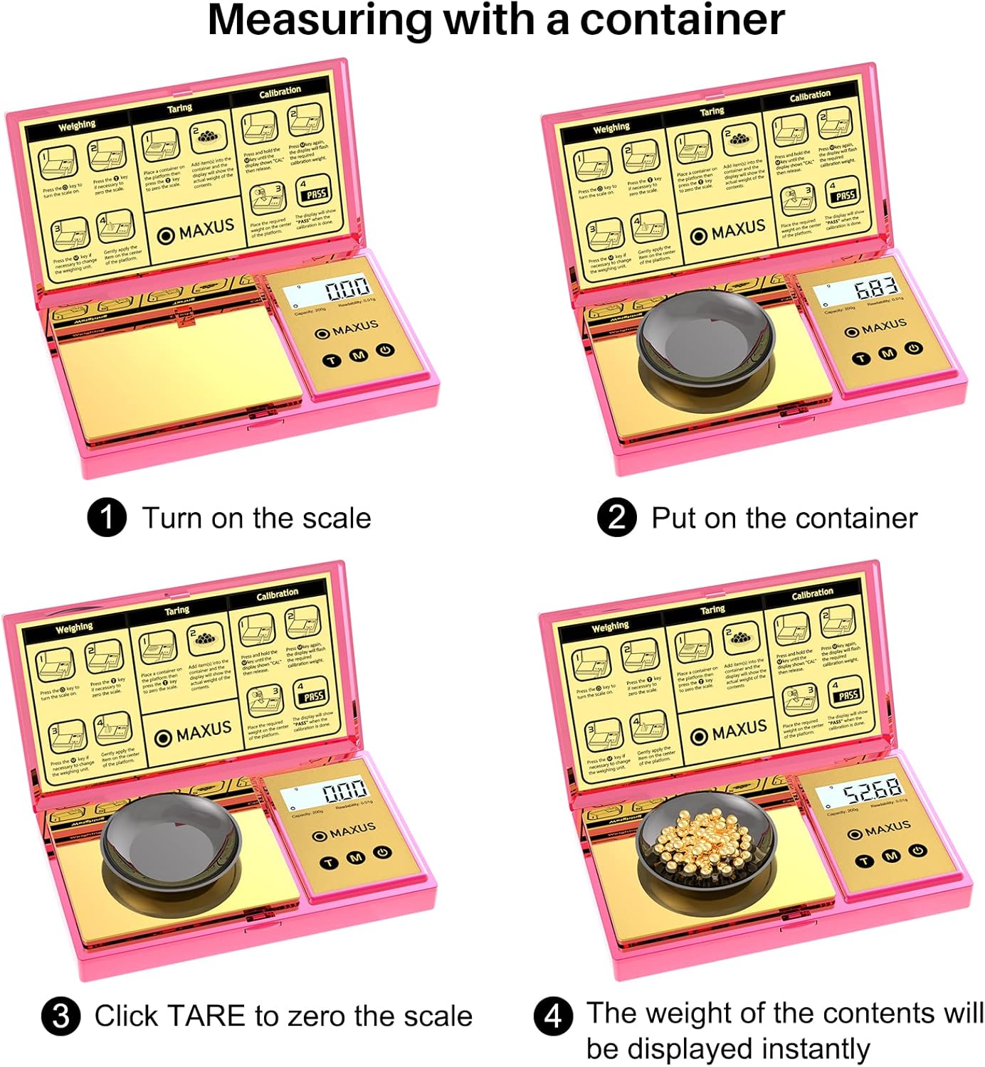 MAXUS Digital Pocket Gram Scale 500g x 0.01g High Precision with Tray, Weighs Small Food, Jewelry, Ounces, Grains, LCD Display, Tare Function