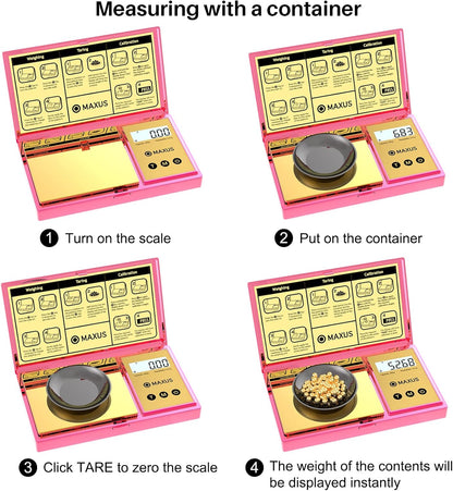 MAXUS Digital Pocket Gram Scale 500g x 0.01g High Precision with Tray, Weighs Small Food, Jewelry, Ounces, Grains, LCD Display, Tare Function