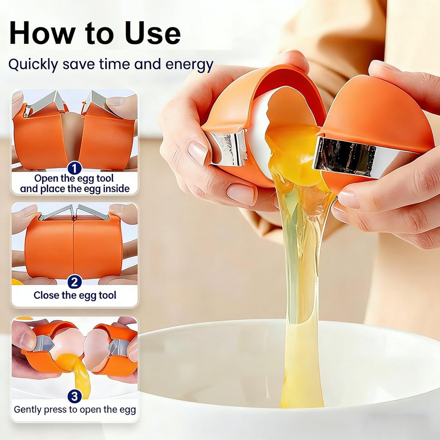 Stainless Steel Egg Cracker & Separator, Handheld Egg Opener for Raw & Hard-Boiled Eggs, Multifunctional Kitchen Gadget for Easy Peeling & Yolk White Separation (1)