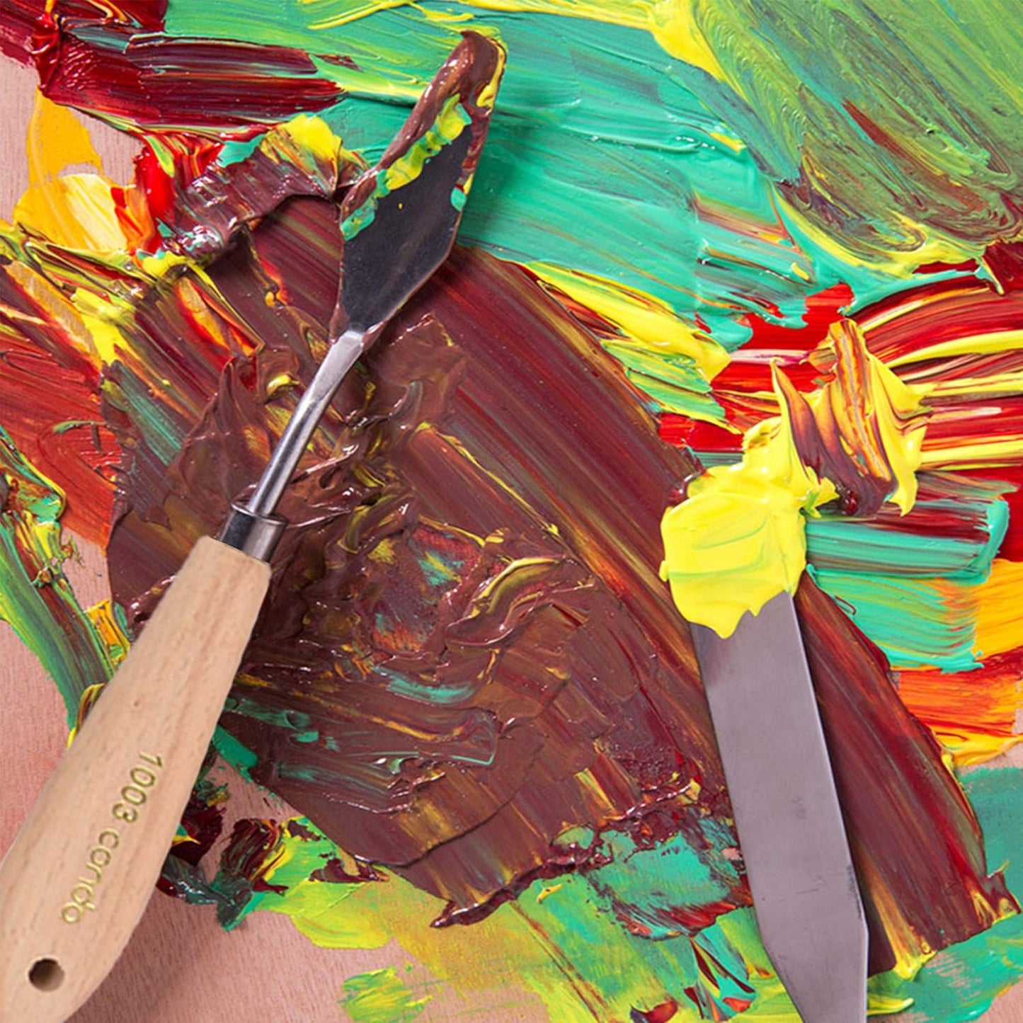 CONDA Palette Knife Painting Stainless Steel Spatula Palette Knife Oil Paint Metal Knives Wood Handle (Red 5 Piece)