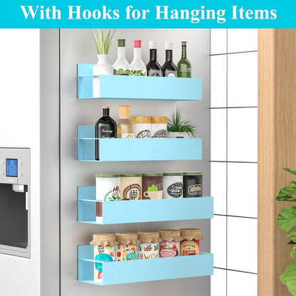 HuggieGems Metal 4 Pack Magnetic Spice Storage Rack Organizer for Refrigerator and Oven, Black Fridge Organizers and Storage, Metal