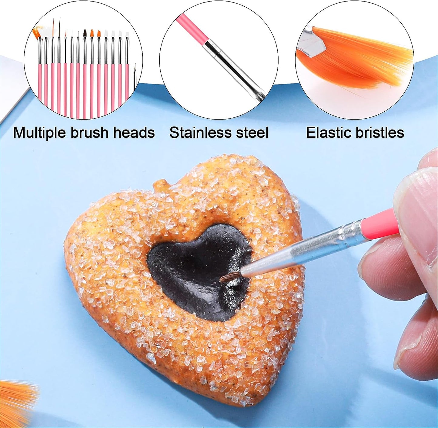 Aster 15Pcs Cake Decorating Brushes, Cake Painting Brushes Kit Food Safe Paint Brushes Multiple Function Cookie Brushes Fondant Sugar DIY Tool Set Candy Icing Pastry Brush for Baking(White)