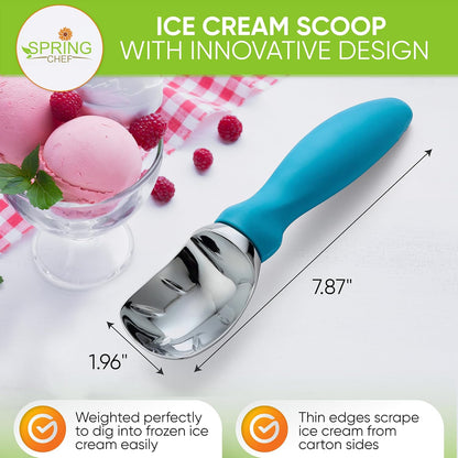 Spring Chef Heavy Duty Ice Cream Scoop with Comfortable Handle - Professional Ice Cream Scooper for Gelato, Sorbet, Cookie Dough, Melon, Frozen Yogurt - Dishwasher Safe Metal Kitchen Tool - Black