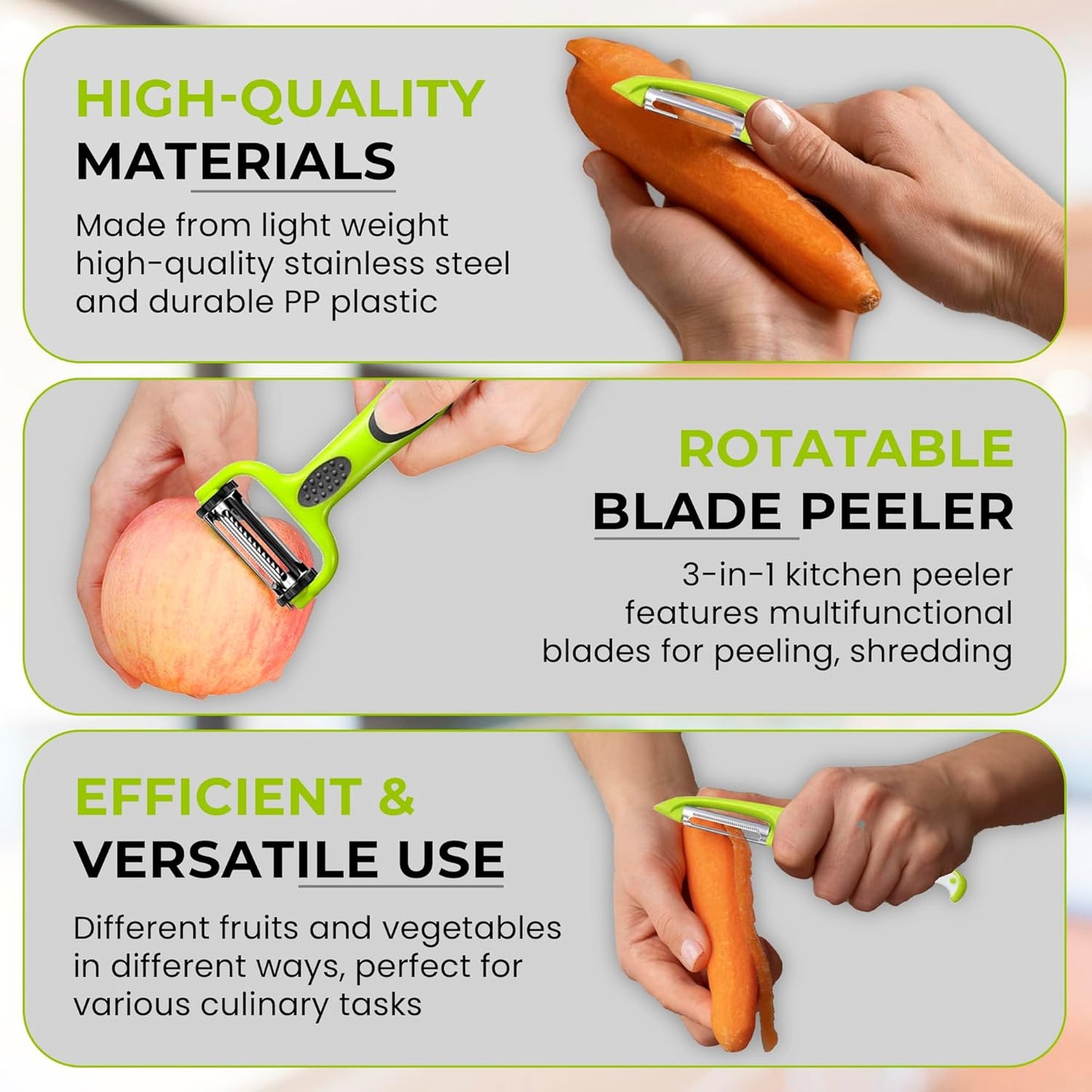 3 In 1 Rotatable Stainless Steel Blade Vegetable Peeler, Vertical Serrated & Straight Peeler For Potato, Carrot, Apple, 3pcs Set, Ergonomic Non-Slip Handle, Sharp Blade, Durable Design