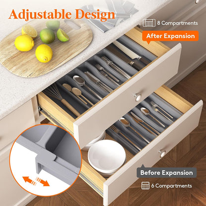 Lifewit Silverware Drawer Organizer, Expandable Utensil Tray for Kitchen, BPA Free Flatware and Cutlery Holder, Adjustable Plastic Storage for Spoons Forks Knives, 11-18 x 14", Black