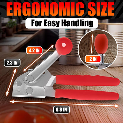 Heavy Duty Commercial Can Opener – Stainless Steel Can Opener for Large & Small Cans, Manual 360° Smooth Crank with Ergonomic Long Handles, Non-Slip Grip, 2-in-1 Bottle Opener for Restaurants & Home