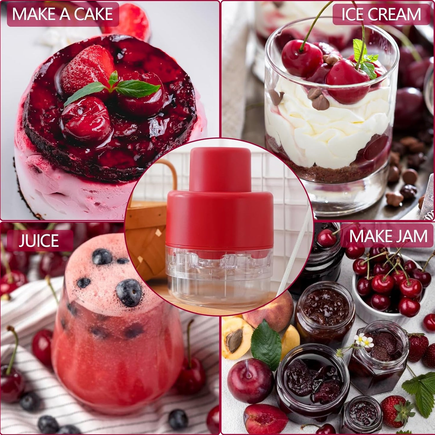 Cherry Pitter, Heavy-Duty Stainless Steel Olive and Cherry Pitters Corer Tool with Space-Saving Lock Design, Multi-Function Cherries Stoner Seed Remover Tool for Making Cherry Jam (Red)