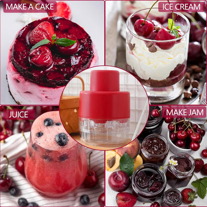 Cherry Pitter, Heavy-Duty Stainless Steel Olive and Cherry Pitters Corer Tool with Space-Saving Lock Design, Multi-Function Cherries Stoner Seed Remover Tool for Making Cherry Jam (Red)