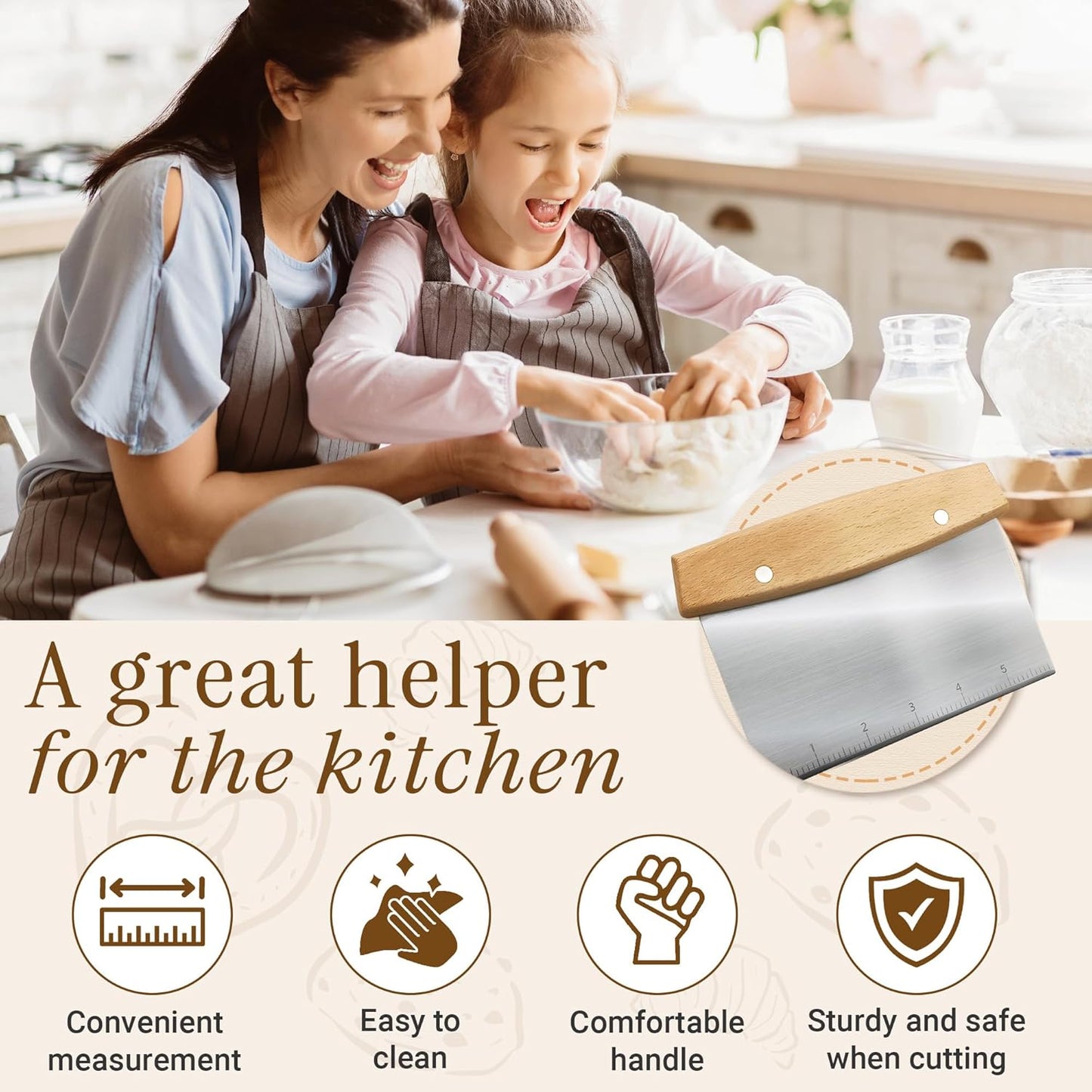 Multipurpose Bench Scraper, Dough Scraper and Dough Cutter for Flat Top Griddle, Bread, Pizza, and Pastry – Stainless Steel Griddle Scraper Chopper for Baking and Cooking