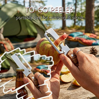 Upgrade Pro Multifunctional Vegetable Peeler - Premium Kitchen Peeler with Wooden Handle and Bottle Opener - Heavy Duty Stainless Steel Peeler Knife for Fruit Apple Potato Pumpkin Papaya Zucchini