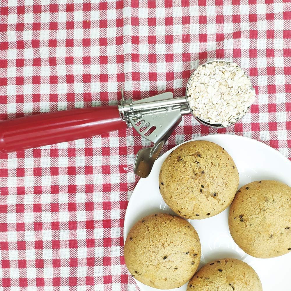 Saebye Portion Scoop - #8 (4 oz) - Disher, Large Ice Cream Scoop with Trigger, Cookie Scoop, Food Scoop, Muffin Scoop - Portion Control - 18/8 Stainless Steel, Grey Handle
