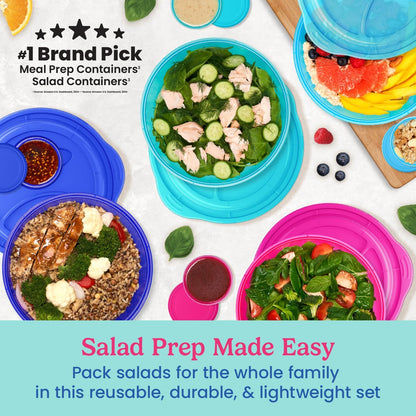 Bentgo Easyboxes Salad-to-Go Containers - 8-Piece Set: 4 Bowls, Leak-Proof Dressing Cups Built-In & 4 Fitted Lids Seal in Freshness; Reusable/BPA-Free for Salad, Pasta, & Cereal (Classic)