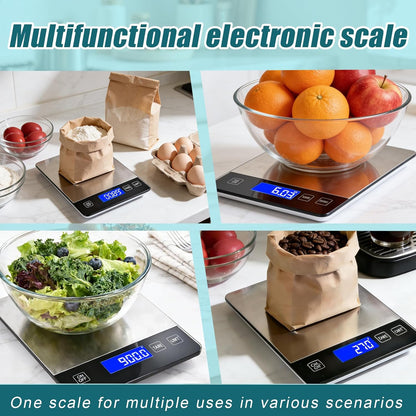 Digital Kitchen Scale, 33lb High Capacity Food Scale with Rechargeable Battery, 304 Stainless Steel Platform for Weight, Meal Prep, Baking