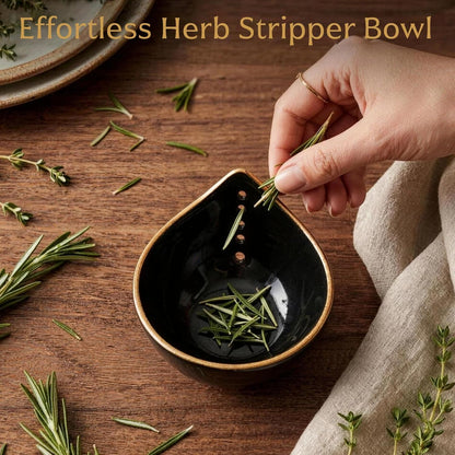 2026 New Herb Stripper Bowl – Pottery Herb Stripper with 5 Different Size Holes, Kitchen Herb Leaf Peeling Tool for Easy Removal of Rosemary, Kale, Basil, Thyme