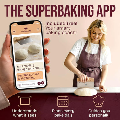 Superbaking Dough Scraper - 6" Bench Scraper - Dough Cutter with Ruler - Pastry & Cake Scraper - Kitchen Tools Sourdough Baking Supplies - Bread Making Tools & Accessories for Home Bakers